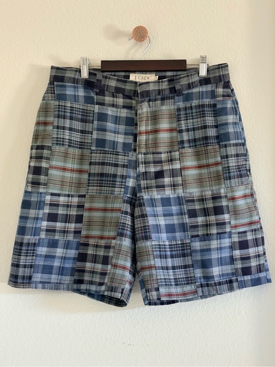 J. Crew Other - J.Crew Patchwork Madras Blue Plaid Field Flat Front 100% CottonShorts | Size 33